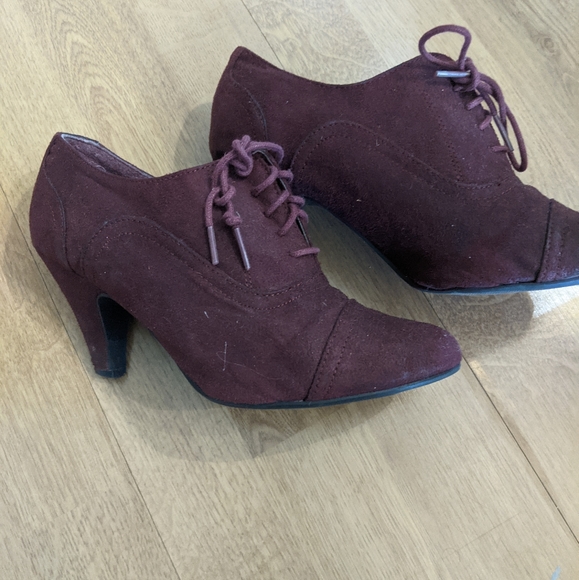 Purple Faux Suede Heeled Booties - Picture 3 of 4